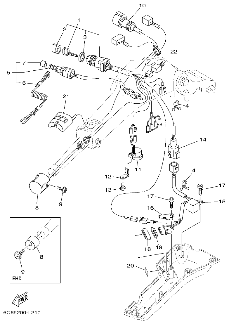 Yamaha F50HET, F60FET, F50HEHD, F60FEHT STEERING 2 parts diagram